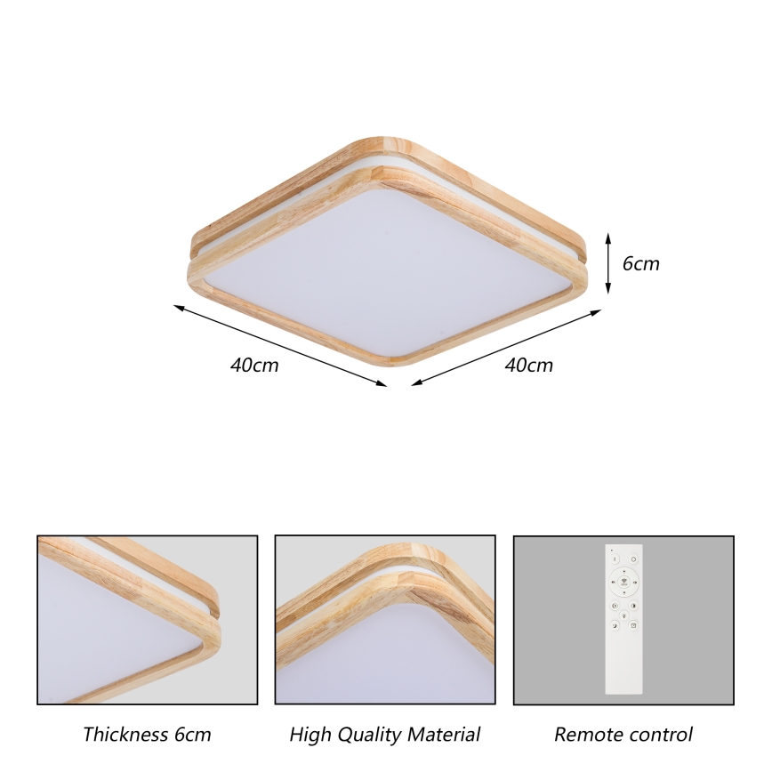 BRILAGI - стельовий LED‑світильник із регулюванням яскравості MOLINA SQUARE LED/48W/230V 3000-6000K дуб 40x40 cm + пульт дистанційного керування