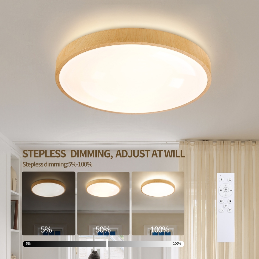 Brilagi - LED регульований стельний світильник GLASS POOL DOUBLE LED/48W/230V 3000-6000K 40 см декор під дерево + пульт дистанційного керування