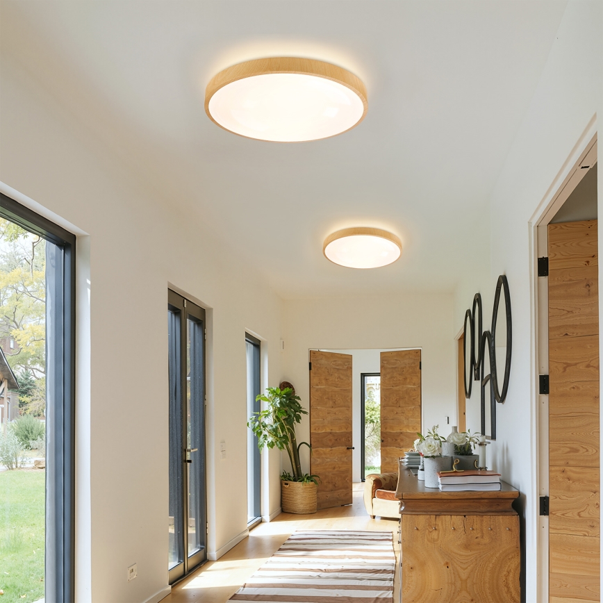 Brilagi - LED регульований стельний світильник GLASS POOL DOUBLE LED/48W/230V 3000-6000K 40 см декор під дерево + пульт дистанційного керування