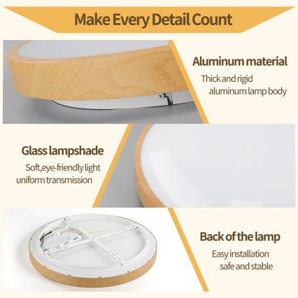 Brilagi - LED регульований стельний світильник GLASS POOL DOUBLE LED/48W/230V 3000-6000K 40 см декор під дерево + пульт дистанційного керування