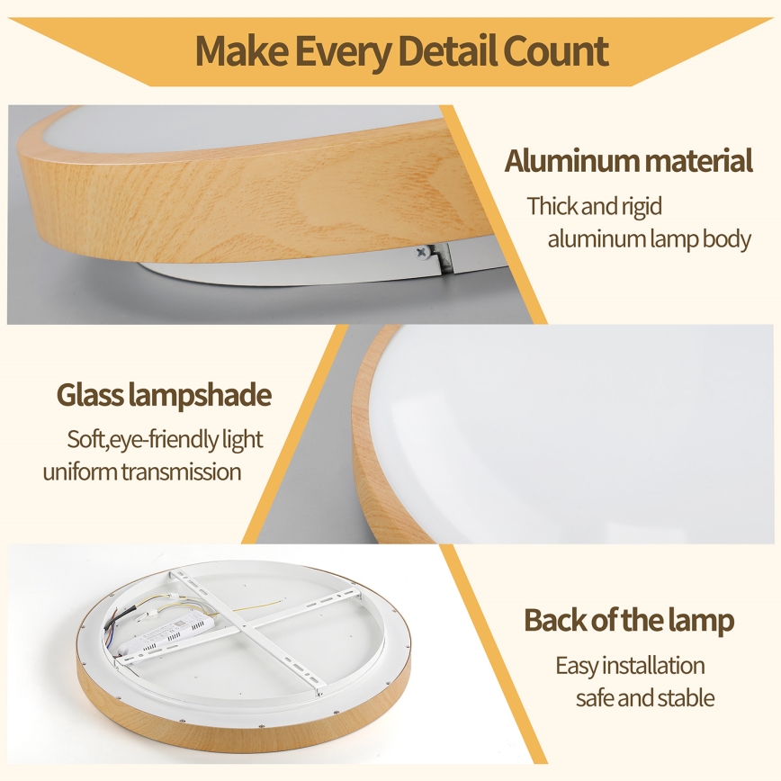 Brilagi - LED регульований стельний світильник GLASS POOL DOUBLE LED/48W/230V 3000-6000K 40 см декор під дерево + пульт дистанційного керування