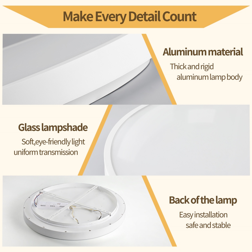 Брілагі - світлодіодний стельовий світильник з регулюванням яскравості ГЛАС ПУЛ ДАБЛ 48 Вт/230 В 3000–6000 К 40 см білий + пульт дистанційного керування