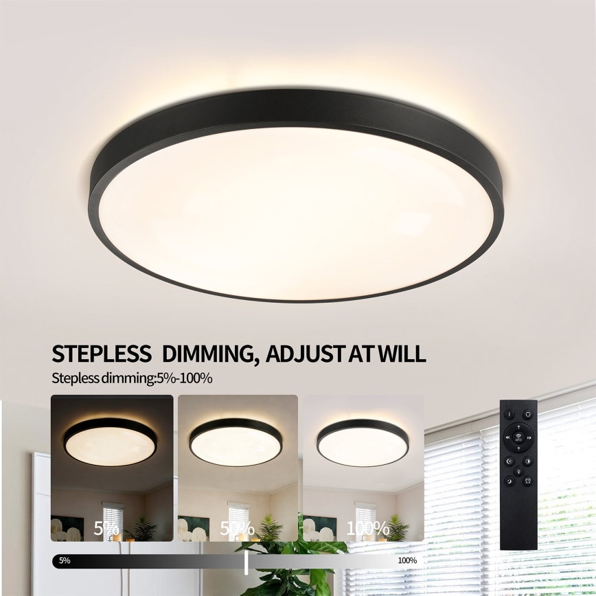Brilagi - LED стельовий світильник з регульованою яскравістю GLASS POOL DOUBLE LED/60W/230V 3000-6000K 50 cm чорний + пульт дистанційного керування