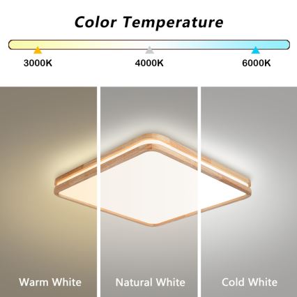 BRILAGI - LED-стельовий світильник з можливістю затемнення MOLINA SQUARE LED/80W/230V 3000-6000K дуб 60x60 см + пульт дистанційного керування