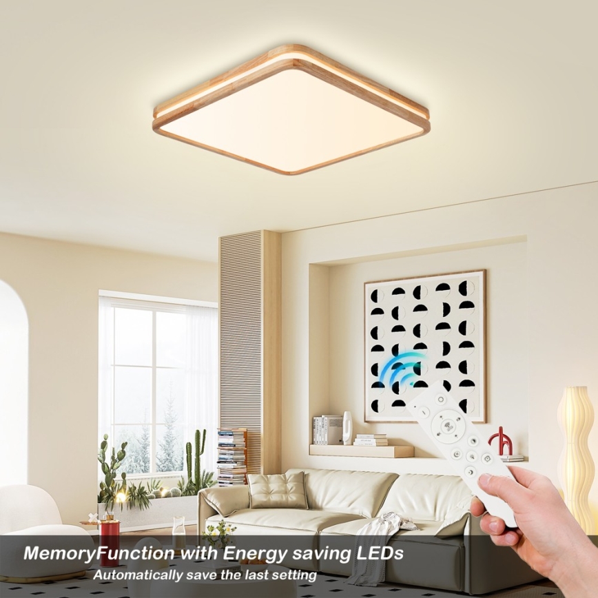 BRILAGI - LED-стельовий світильник з можливістю затемнення MOLINA SQUARE LED/80W/230V 3000-6000K дуб 60x60 см + пульт дистанційного керування