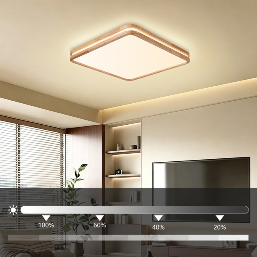 BRILAGI - LED-стельовий світильник з можливістю затемнення MOLINA SQUARE LED/80W/230V 3000-6000K дуб 60x60 см + пульт дистанційного керування