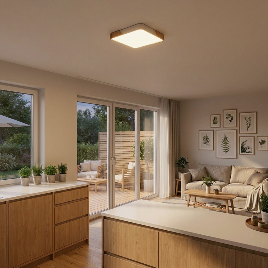 Brilagi - LED регульований стельовий світильник PILANA LED/48W/230V 3000-6500K дуб/білий 42x42 cm + пульт дистанційного керування