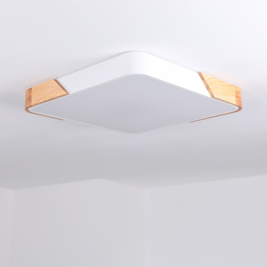 Brilagi - LED регульований стельовий світильник PILANA LED/48W/230V 3000-6500K дуб/білий 42x42 cm + пульт дистанційного керування