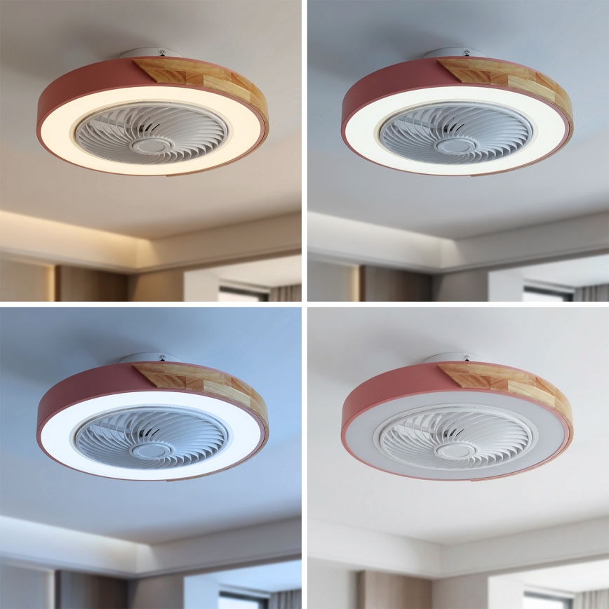 Brilagi - Затемнюваний стельовий світильник LED з вентилятором LED/38W/230V 3000-6500K діаметр 50 см рожевий/дуб + пульт дистанційного керування