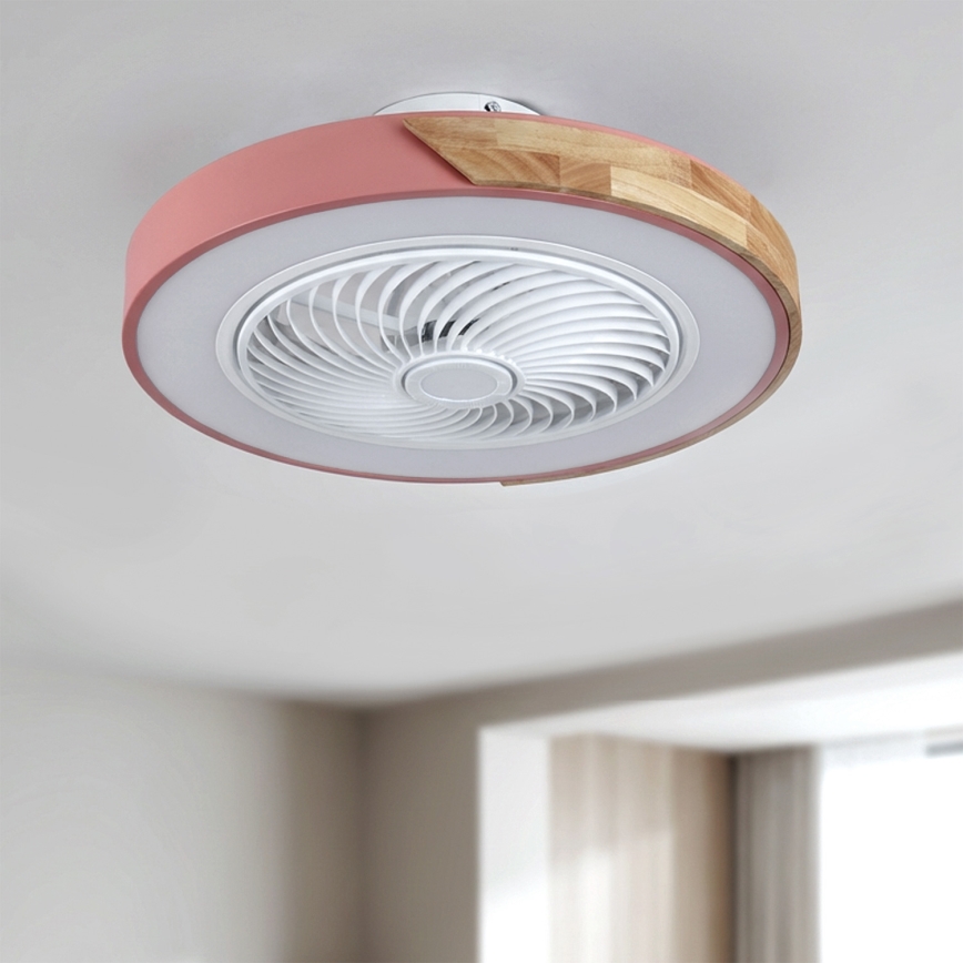 Brilagi - Затемнюваний стельовий світильник LED з вентилятором LED/38W/230V 3000-6500K діаметр 50 см рожевий/дуб + пульт дистанційного керування