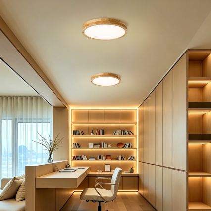BRILAGI - LED стельовий світильник WOODLINE LED/48W/230V 3000-6000K дуб, з регульованою яскравістю, діаметр 40 см + пульт дистанційного керування