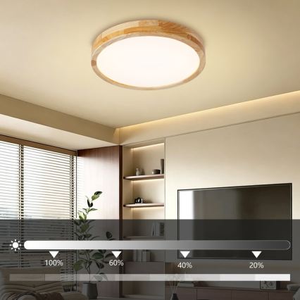 BRILAGI - LED стельовий світильник WOODLINE LED/48W/230V 3000-6000K дуб, з регульованою яскравістю, діаметр 40 см + пульт дистанційного керування