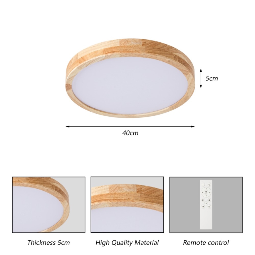 BRILAGI - LED стельовий світильник WOODLINE LED/48W/230V 3000-6000K дуб, з регульованою яскравістю, діаметр 40 см + пульт дистанційного керування