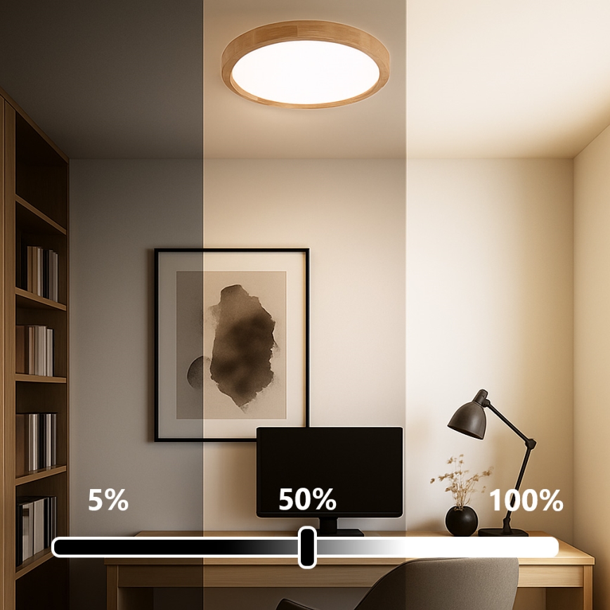 Брілагі - світлодіодний стельовий світильник WOODROUND LED/30W/230V 3000-6000K діаметр 40 см дерев'яний CRI 90 + пульт дистанційного керування