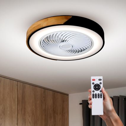 Brilagi - LED Стельовий світильник з вентилятором та регулюванням яскравості LED/30W/230V 3000-6500K чорний/дуб + пульт дистанційного керування