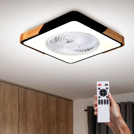 Brilagi - LED Стельовий світильник з вентилятором та регулюванням яскравості LED/30W/230V 3000-6500K чорний/дуб + пульт дистанційного керування