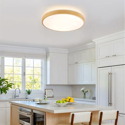 Brilagi - LED димований стельовий світильник GLASS POOL DOUBLE LED/60W/230V 3000-6000K 50 см декор під дерево + пульт дистанційного керування