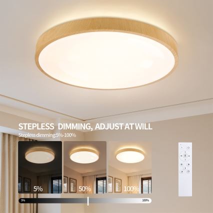 Brilagi - LED димований стельовий світильник GLASS POOL DOUBLE LED/80W/230V 3000-6000K 60 cm декор під дерево + дистанційне керування