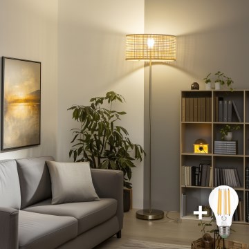 Brilagi - LED торшер CERIA 1xE27/40W/230V Ø 25 см бамбук/матовий хром