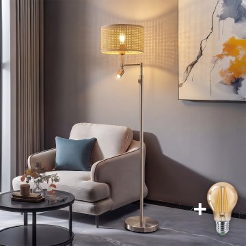 BRILAGI - LED торшер CERIA 1xE27/60W/230V + LED/2,1W матовый хром/бамбук