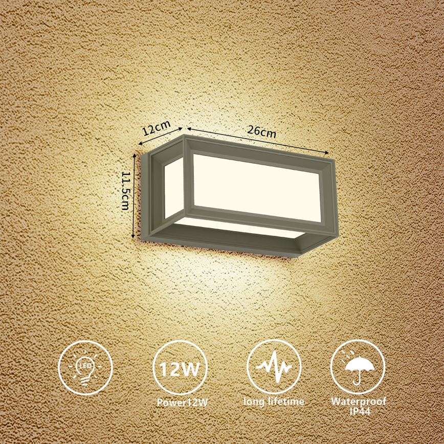 Brilagi - LED наружный настенный светильник PARKER LED/12 Вт/230 В 3000/4500/6000 К серый IP44