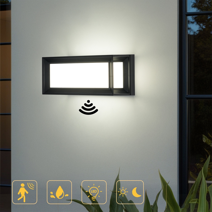 Brilagi - Светодиодный наружный настенный светильник с датчиком PARKER LED/12W/230V черный IP44