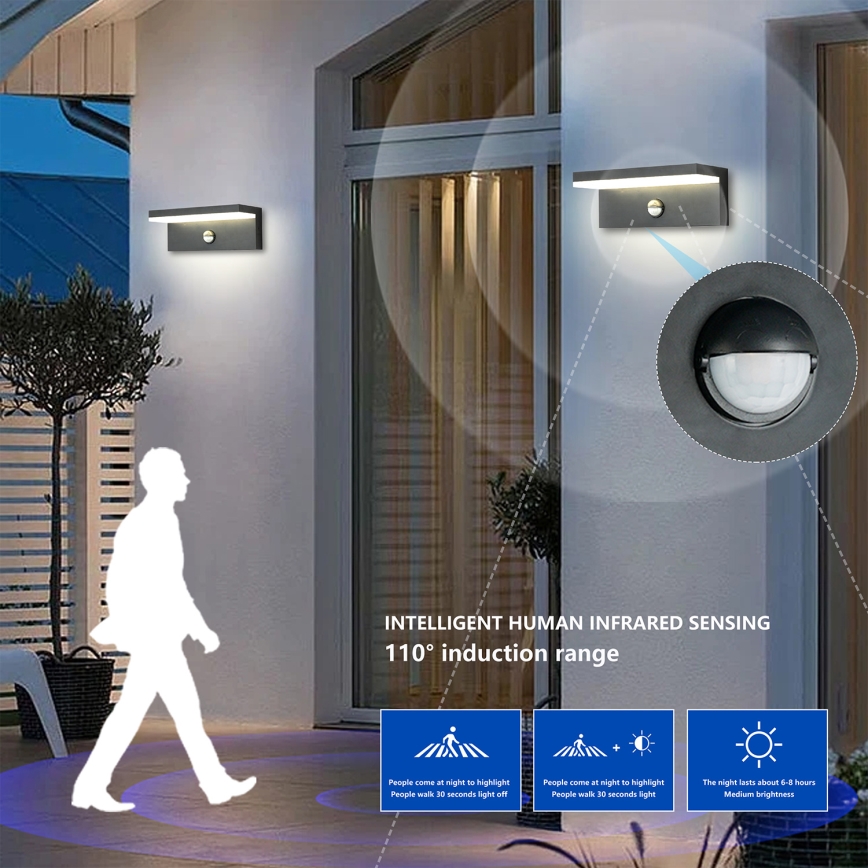 BRILAGI - LED уличный настенный светильник с датчиком TESSI LED/10W/230V, антрацит, IP54