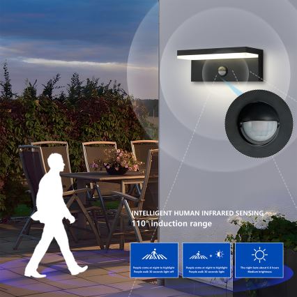 Brilagi - LED наружный настенный светильник с датчиком TESSI LED/10 Вт/230 В черный IP54