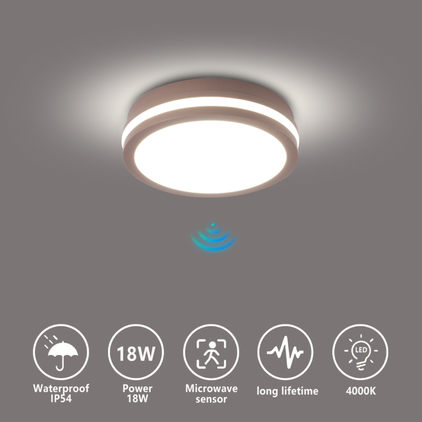 Brilagi - LED уличный потолочный светильник со встроенным датчиком BENE LED/18W/230V Ø 21,5 см, коричневый, IP54