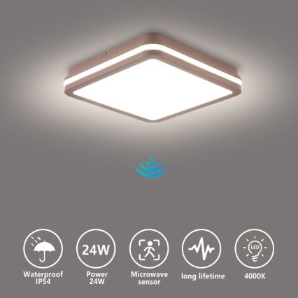 BRILAGI - наружный потолочный LED-светильник с датчиком BENE LED/24W/230V 26x26 cm, коричневый, IP54