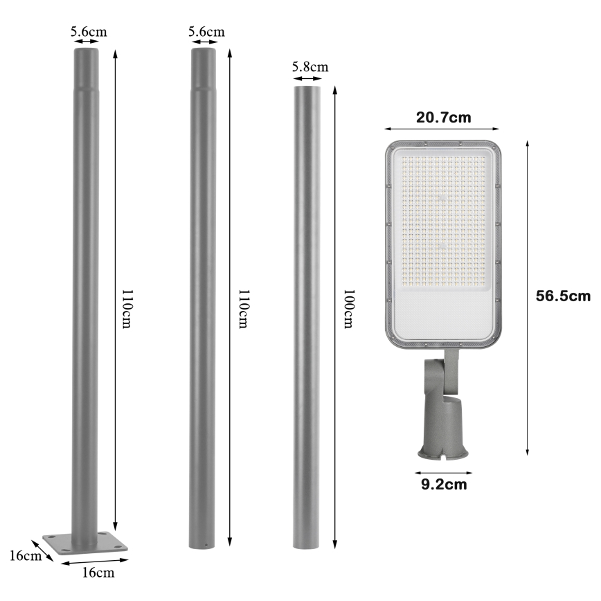Brilagi - LED вуличний ліхтар зі стовпом і поворотним шарніром 3 m URBANLIGHT LED/200W/230V сірий IP65