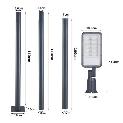 Brilagi - LED вуличний ліхтар зі стовпом та шарніром 3 м URBANLIGHT LED/50 Вт/230 В антрацит IP65