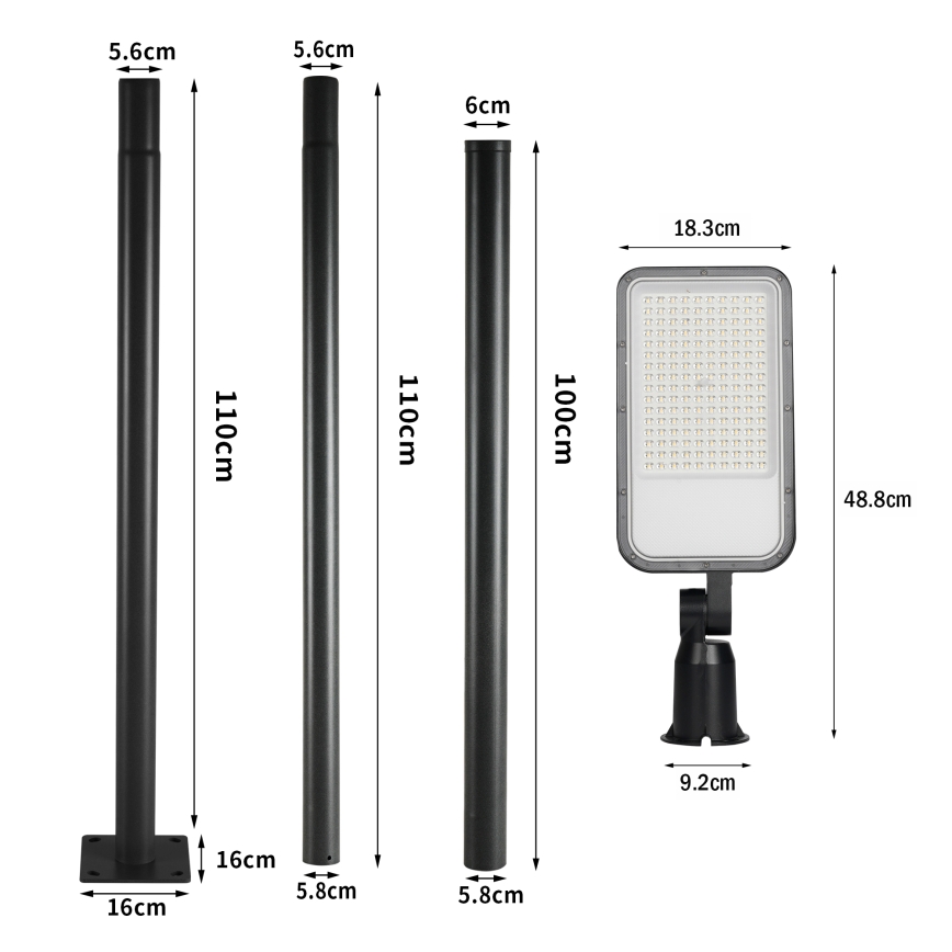 Brilagi - LED вуличний ліхтар зі стовпом і шарніром 3 м URBANLIGHT LED/100W/230V чорний IP65