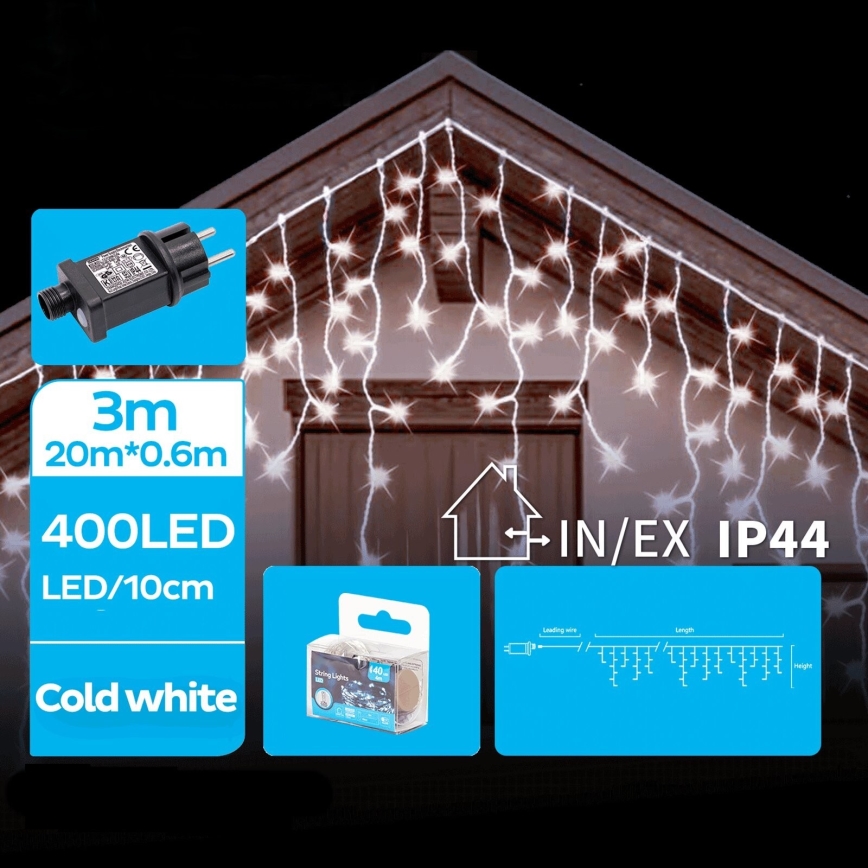 Brilagi - LED вулична різдвяна гірлянда 400 LED/8 режимів 23x0,6m IP44 холодне біле світло