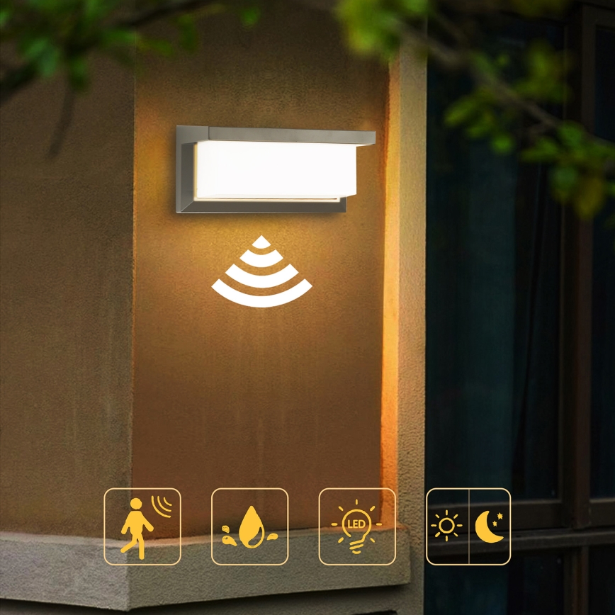 Brilagi - LED Вуличний настінний світильник з датчиком BRICKY LED/12W/230V сірий IP54