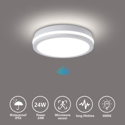 Brilagi - зовнішній стельовий світильник LED з датчиком BENE LED/24W/230V діам. 26 см білий IP54