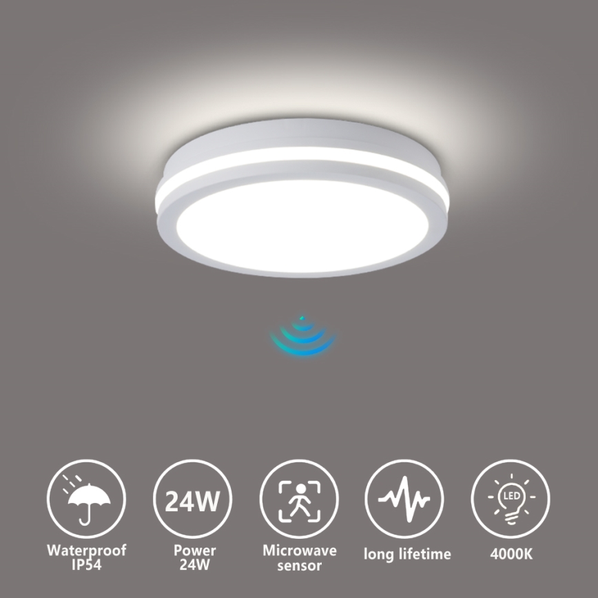 Brilagi - зовнішній стельовий світильник LED з датчиком BENE LED/24W/230V діам. 26 см білий IP54