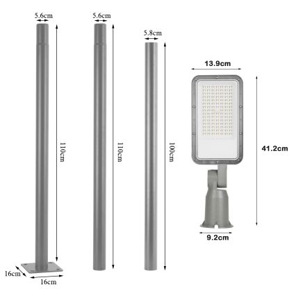 Brilagi - LED-вуличний ліхтар зі стовпом і шарніром 3 м URBANLIGHT LED/50W/230V сірий IP65