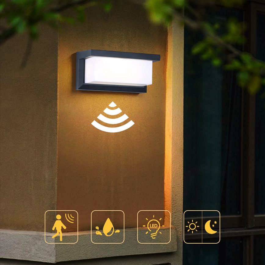 Brilagi - LED Вуличний настінний світильник з датчиком BRICKY LED/12W/230V антрацит IP54