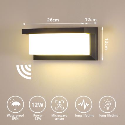 Brilagi - LED Вуличний настінний світильник з датчиком BRICKY LED/12W/230V антрацит IP54