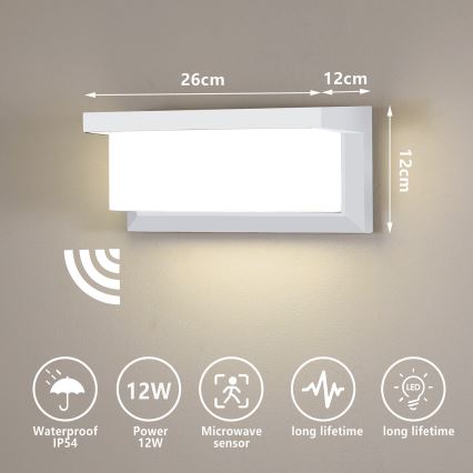 Brilagi - LED Вуличний настінний світильник з датчиком BRICKY LED/12W/230V білий IP54