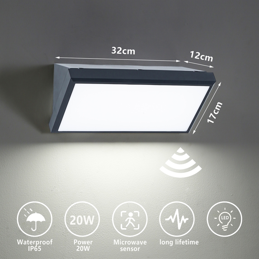 Brilagi - LED Вуличний настінний світильник з датчиком TRIANGLE LED/20W/230V антрацит IP65