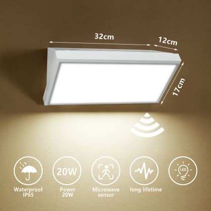 Brilagi - LED Вуличний настінний світильник з датчиком TRIANGLE LED/20W/230V білий IP65