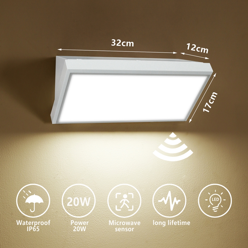 Brilagi - LED Вуличний настінний світильник з датчиком TRIANGLE LED/20W/230V білий IP65