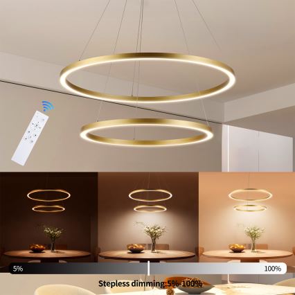 Brilagi - LED затемнювана люстра на тросі PORTOFINO LED/98W/230V 3000-6000K діаметр 80 см золота + пульт дистанційного керування