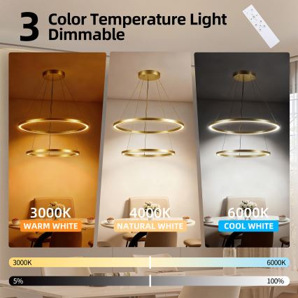 Brilagi - LED затемнювана люстра на тросі PORTOFINO LED/98W/230V 3000-6000K діаметр 80 см золота + пульт дистанційного керування