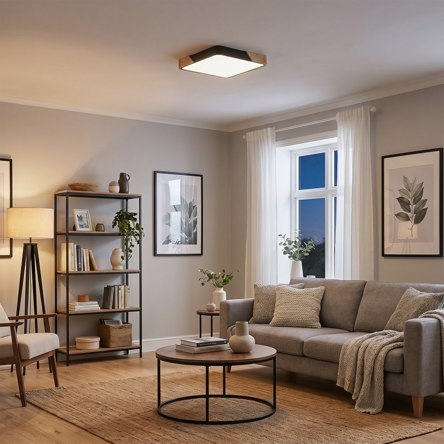 BRILAGI - LED стельовий світильник з регулюванням яскравості PILANA LED/48W/230V 3000-6500K дуб/чорний 42x42 cm + дистанційне керування