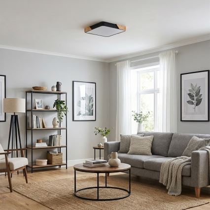 BRILAGI - LED стельовий світильник з регулюванням яскравості PILANA LED/48W/230V 3000-6500K дуб/чорний 42x42 cm + дистанційне керування