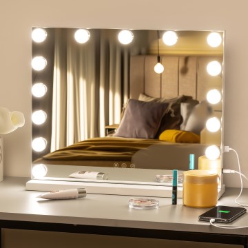BRILAGI - LED з регульованою яскравістю дзеркало для макіяжу HOLLYWOOD LED/15W/230V CCT + USB біле
