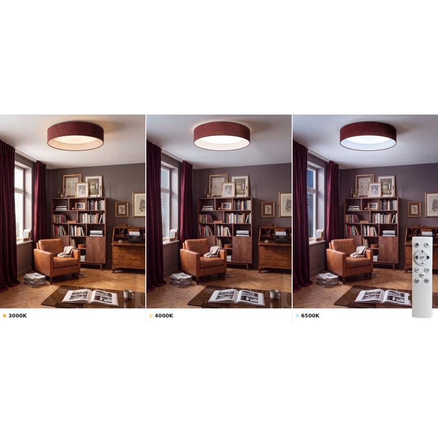 Brilagi - LED регульований стельовий світильник VELVET SMART VARI LED/36W/230V 3000-6500K діам. 55 см бордовий + пульт дистанційного керування